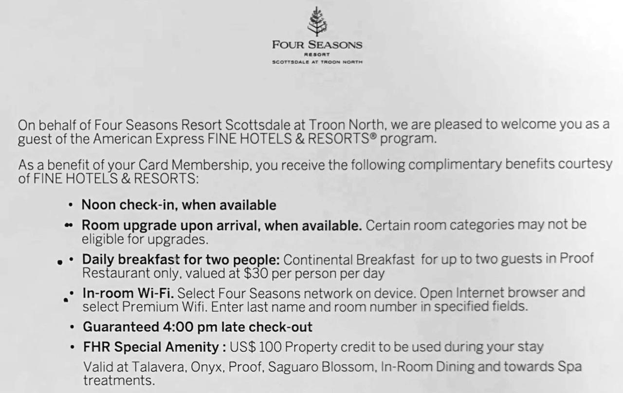 American express fine hotels and resorts benefits